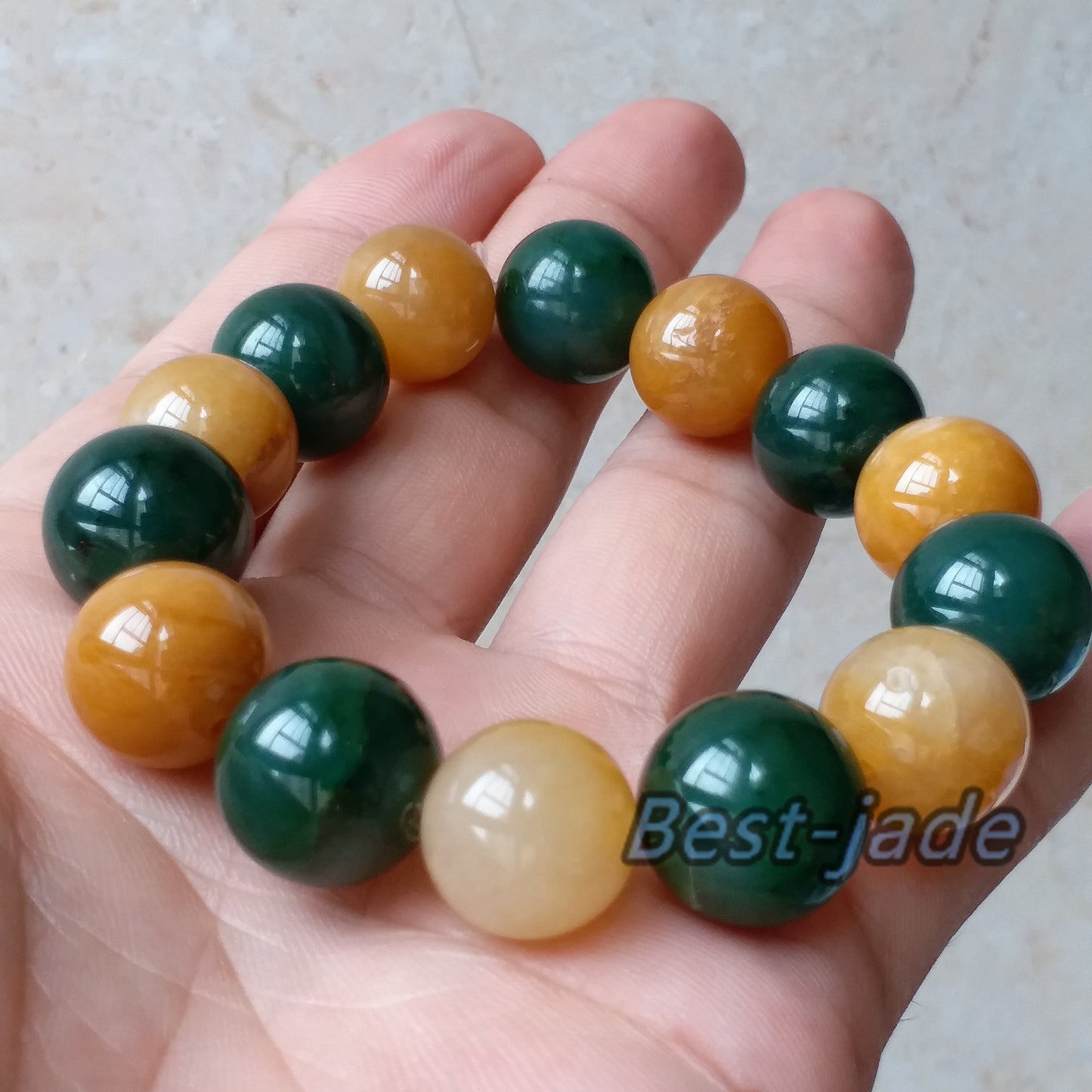 BIG Nephrite and Yellow jade 13mm Grade A  Green Canadian Jade Beads Bangle Bracelet Pounamu NZ Jade Jasper Ball Womrn lady kid chain BC