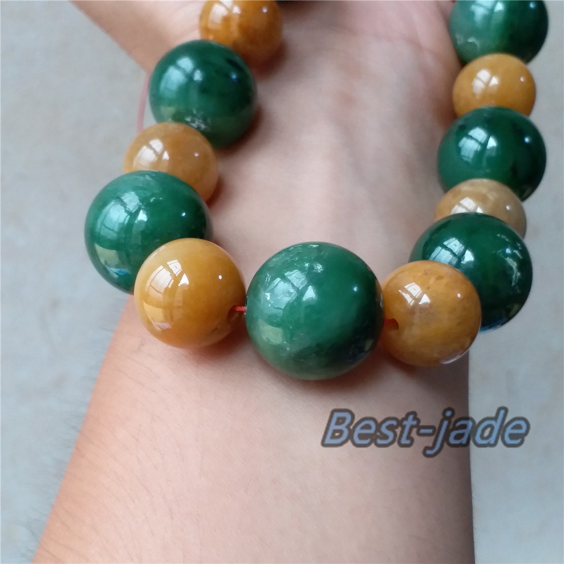 BIG 20mm Nephrite Yellow jade  Grade A  Green Canadian Jade Beads Necklace Bracelet Pounamu NZ Jade Jasper Ball Parure  Womrn lady kid chain