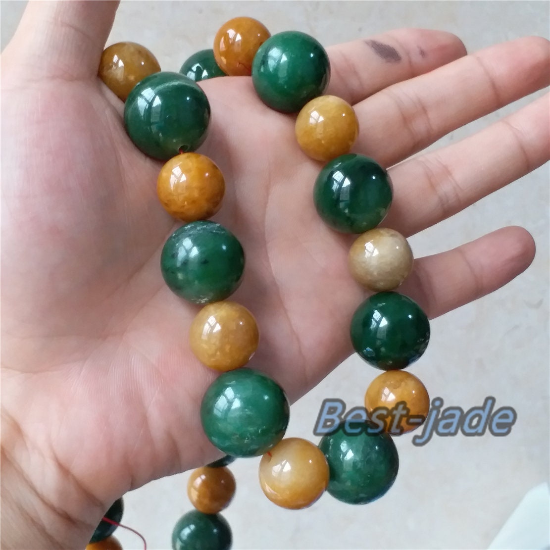 BIG 20mm Nephrite Yellow jade  Grade A  Green Canadian Jade Beads Necklace Bracelet Pounamu NZ Jade Jasper Ball Parure  Womrn lady kid chain