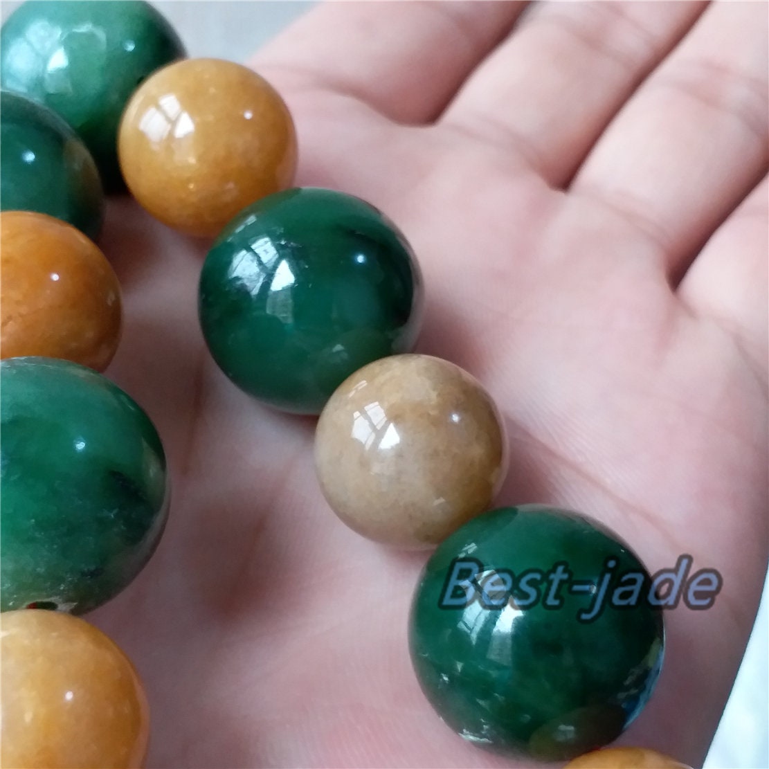 BIG 20mm Nephrite Yellow jade  Grade A  Green Canadian Jade Beads Necklace Bracelet Pounamu NZ Jade Jasper Ball Parure  Womrn lady kid chain