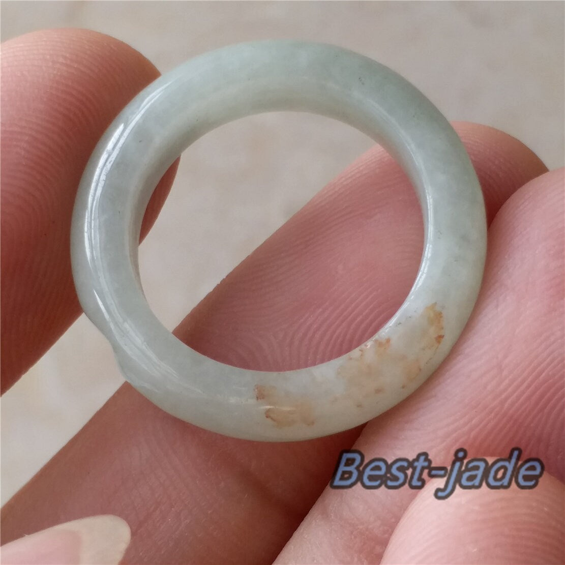 17.9mm Yellow Grade A jade Narrow Band Ring Natural Real Jadeite Hand carved bead Green gemstone Burma Lady jadeware rings Type A stone