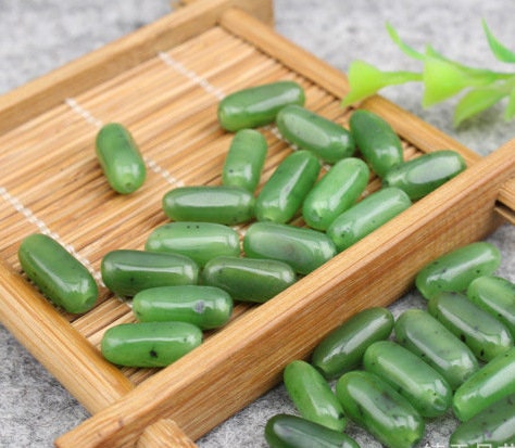 10 PCS  Natural Canadian jade Nephrite Barrel  Greenstone Pounamu Beads  Pearl Maori style Green NZ jade bucket jadeware