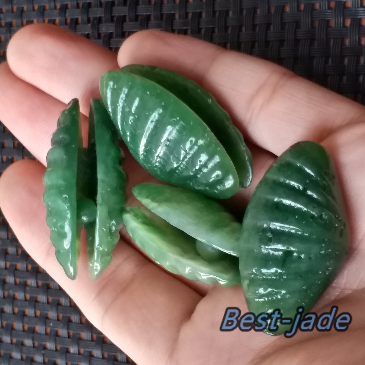 1 STÜCK Ausgehöhlte Sseashell Coquille Perlen Kanadische Jade Nephrit Grüner Jaspis Grünstein Pounamu Anhänger Halskette Perle NZ Jadeware