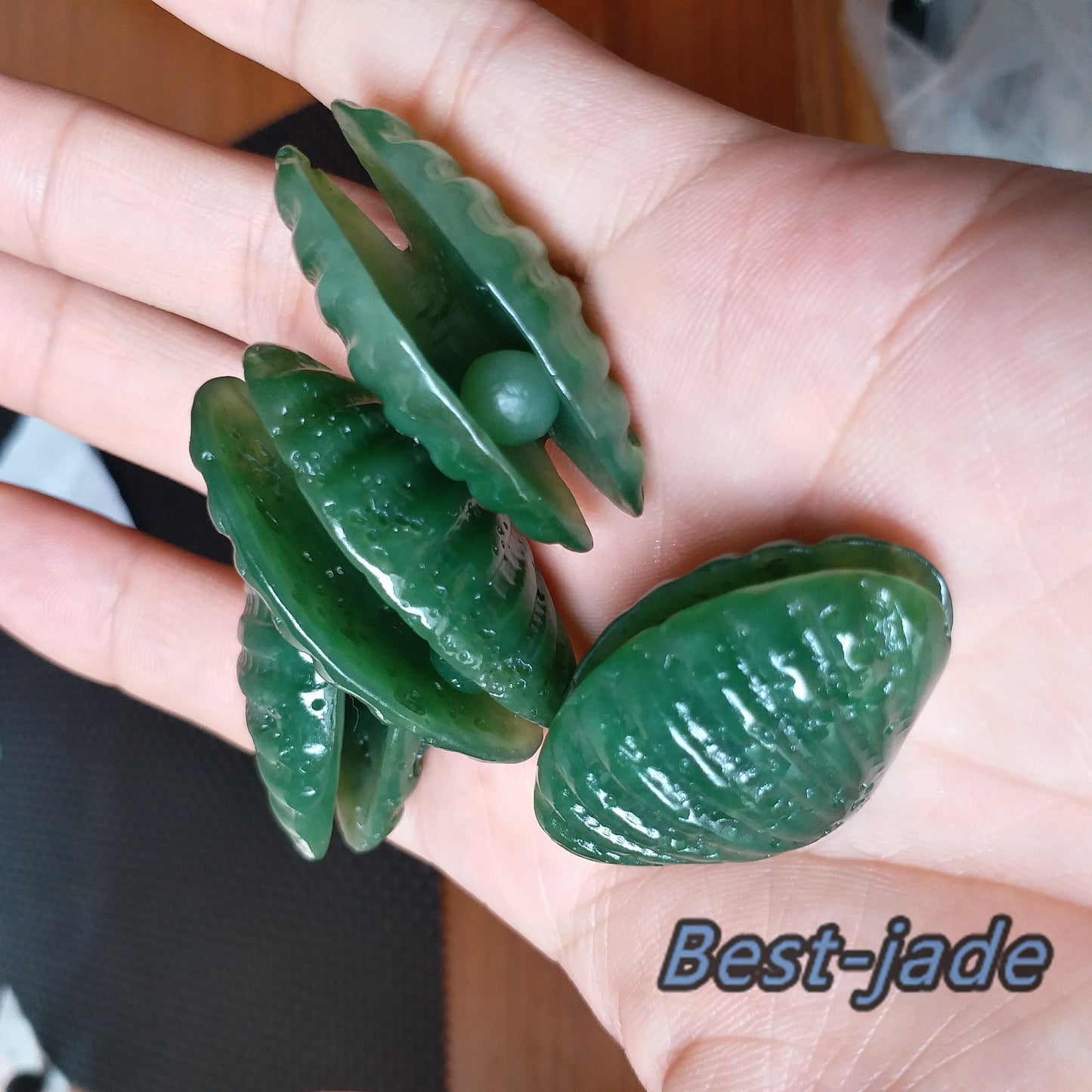 1 STÜCK Ausgehöhlte Sseashell Coquille Perlen Kanadische Jade Nephrit Grüner Jaspis Grünstein Pounamu Anhänger Halskette Perle NZ Jadeware