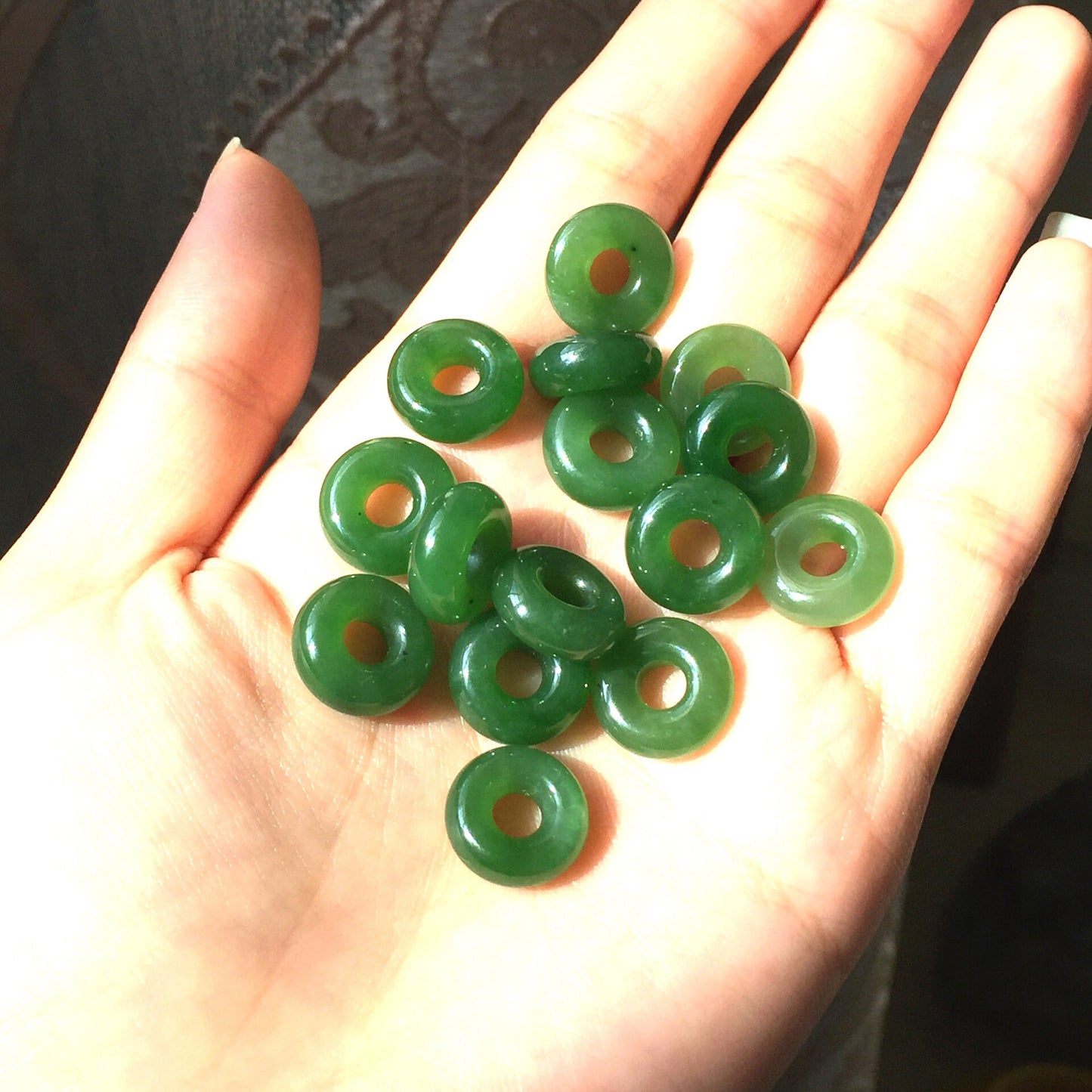 Donut shape Apple Green Pendant Necklace NZ Maori Style Greenstone Nephrite BC jade Pounamu Flat Disc greenstone Jasper doughnut beads