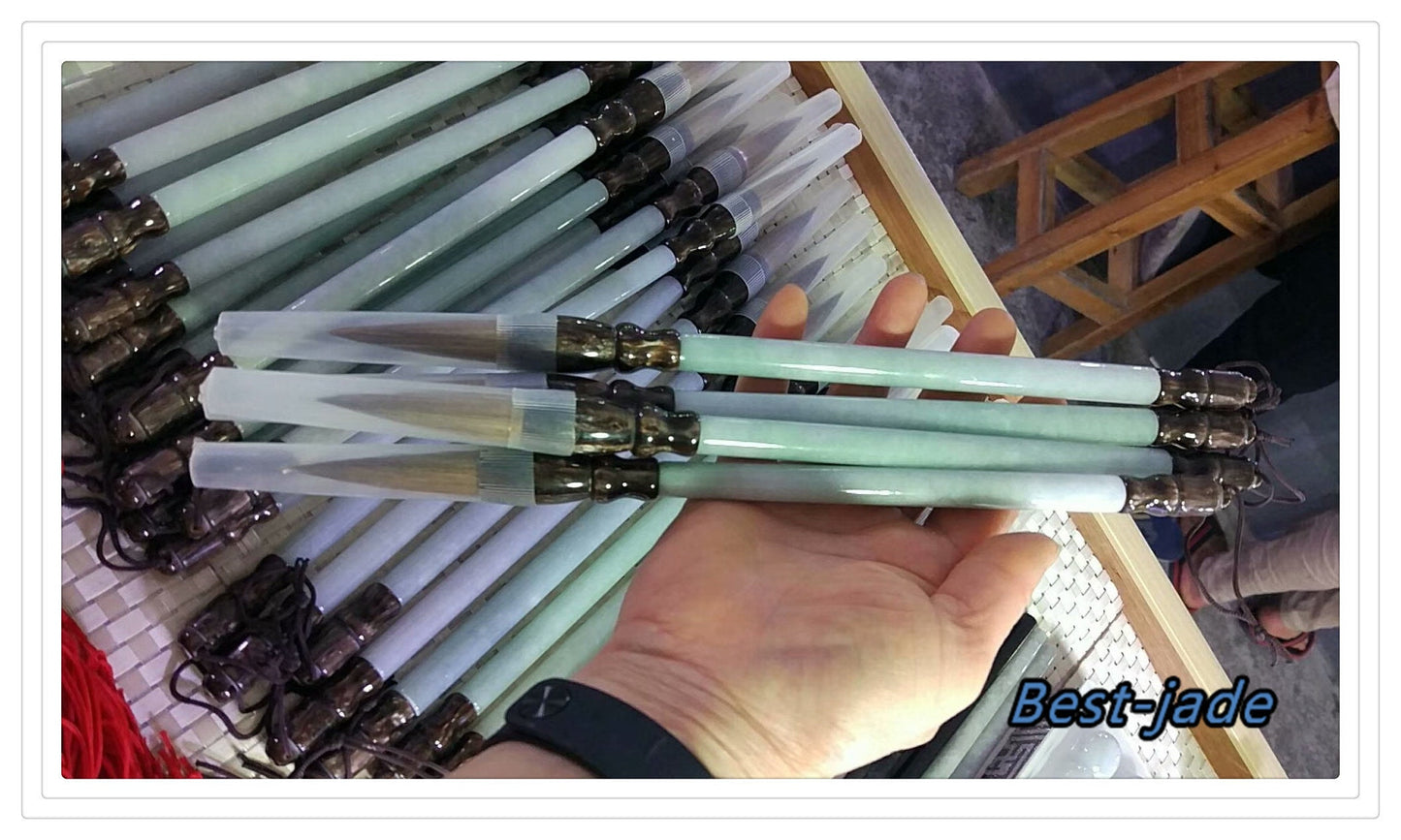 Green jadeite Natural Burma jade ice Grade A jadeit HAND CARVED Chinese Calligraphy Brush Pen