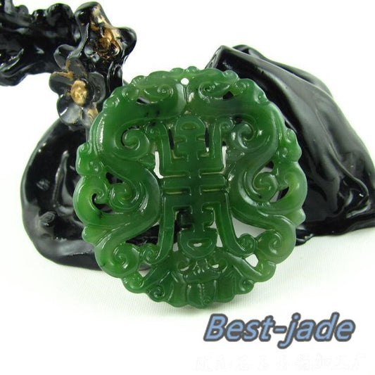 Dragon 寿字 Hollow  Green Nephrite Pendant Necklace NZ  Maori Greenstone jasper Pounamu Children Canadian Gemstones grüner Beads Jaspe яшма