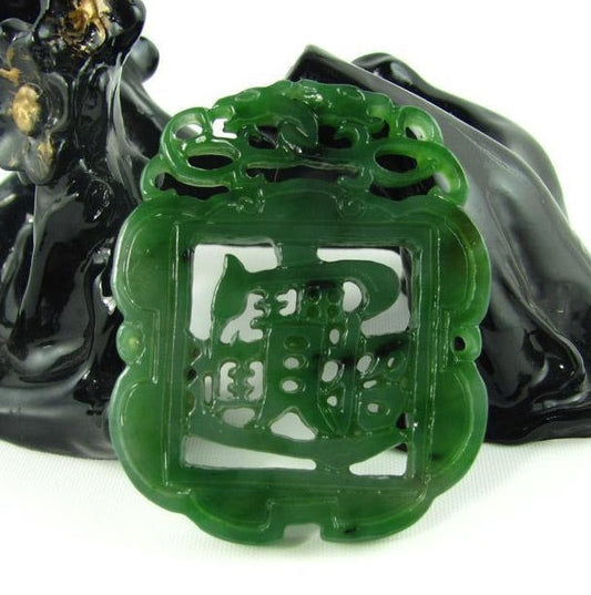 Green Nephrite Hollow Pendant NZ Greenstone jasper Pounamu Children Canadian jade Gemstones grüner Beads  яшма Chinese  Lady Necklace 招财进宝