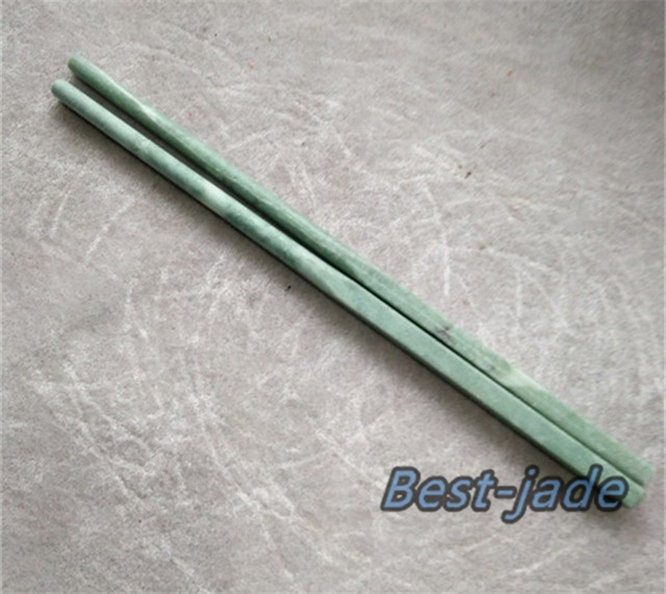 1pairs Natural Chinese jade handmake chopsticks Green jade Birthday gift