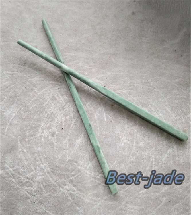 1pairs Natural Chinese jade handmake chopsticks Green jade Birthday gift