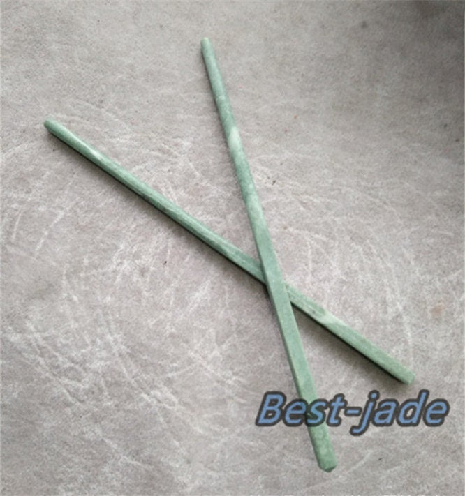 1pairs Natural Chinese jade handmake chopsticks Green jade Birthday gift