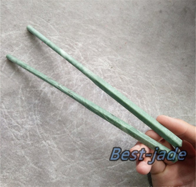 1pairs Natural Chinese jade handmake chopsticks Green jade Birthday gift