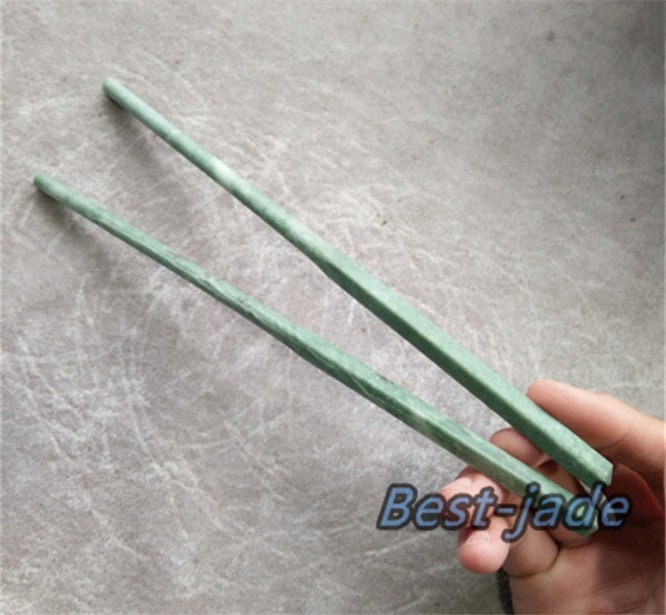 1pairs Natural Chinese jade handmake chopsticks Green jade Birthday gift