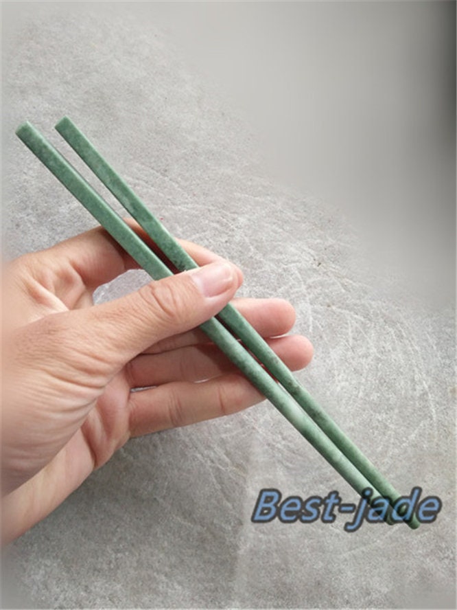 1pairs Natural Chinese jade handmake chopsticks Green jade Birthday gift