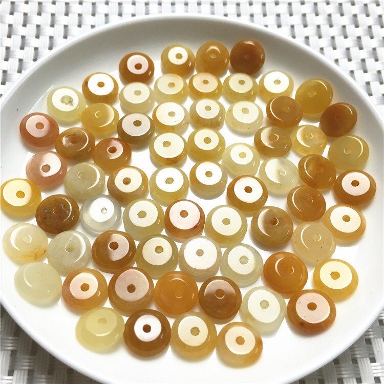 100PCS LOT Natural yellow jade beads Donut beaded DIY hand craft necklace chain Spacer jade Doughnut stone