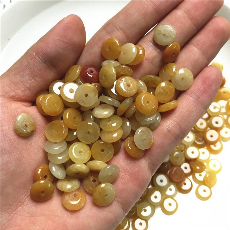 100PCS LOT Natural yellow jade beads Donut beaded DIY hand craft necklace chain Spacer jade Doughnut stone