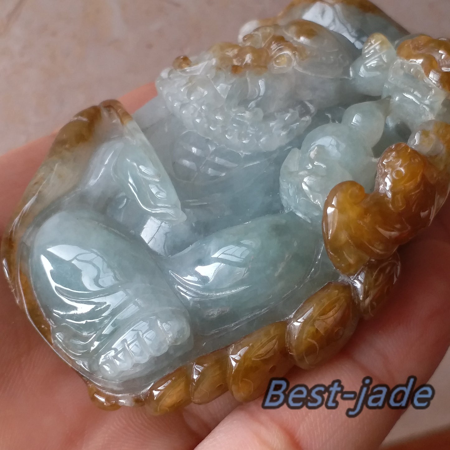 Dragon Dharma Hand held Massage Good polishing Hand craved Natural（Grade A）Green Jade Jadeite BEADS Pendant Gemstone Hanging A stone Pixiu