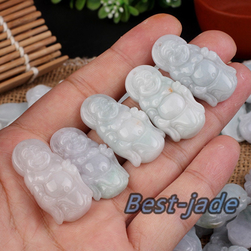 Grade A Jadeite Stand Buddha Joss pendant  Natural white green Grade A Stone Green Jade ICE Jadeite Myanmar jade Baby hang necklace