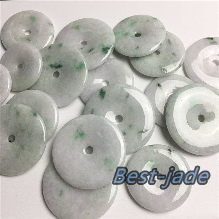 10 STÜCK Grade A Jade Lucky Donut Anhänger Natürliche Grüne Jade ICE Jadeit Burma Flache Rundheit Perlen Chinesisch geschnitzt, Myanmar Anhänger