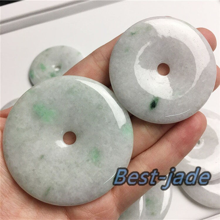 10 STÜCK Grade A Jade Lucky Donut Anhänger Natürliche Grüne Jade ICE Jadeit Burma Flache Rundheit Perlen Chinesisch geschnitzt, Myanmar Anhänger