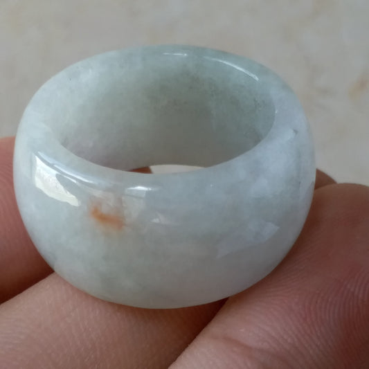 20.8mm Grade A jade Wide Band Ring  Natural Real Jadeite Hand carved bead Green gemstone Burma Lady jadeware men's rings Type A stone