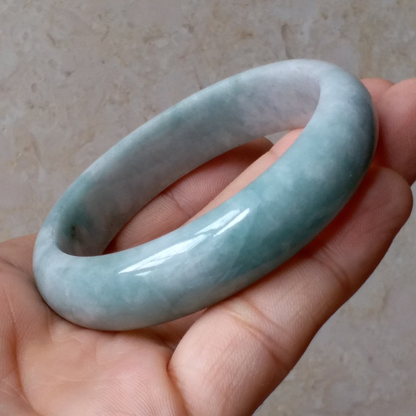 55.4mm Light green Grade A jade Natural Jade Bangle Bracelet  Lady Hand carved Chain Jadeite  淡紫翡翠手镯