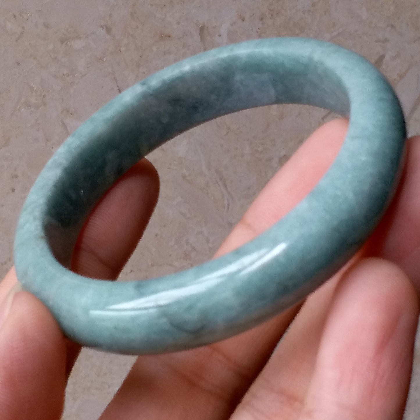 55.6mm Light green Grade A jade Natural Jade Bangle Bracelet  Lady Hand carved Chain Jadeite  淡紫翡翠手镯