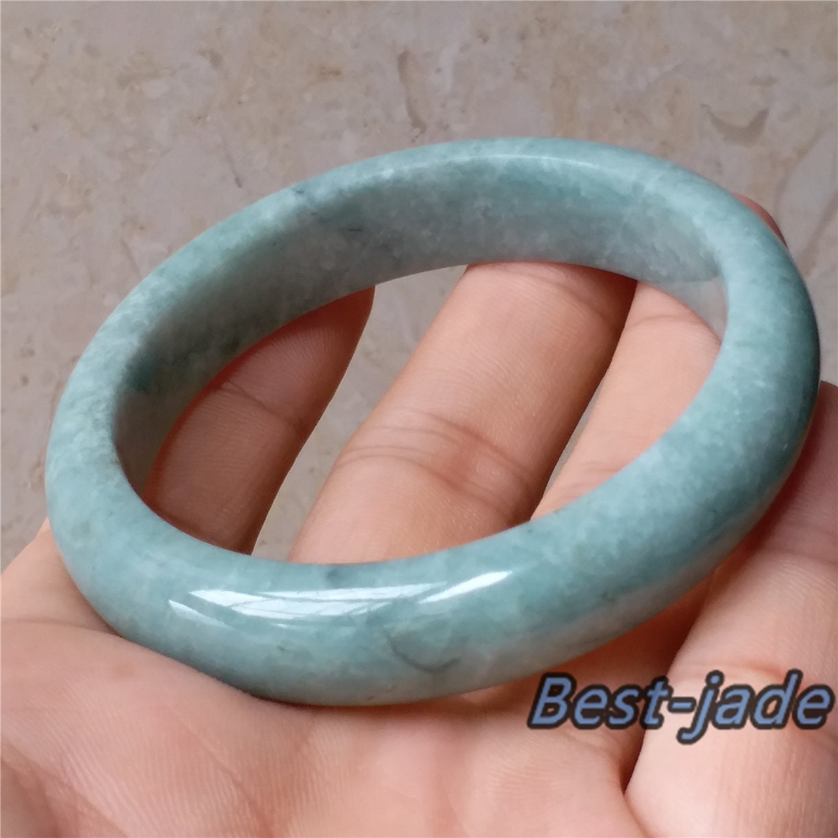 55.6mm Light green Grade A jade Natural Jade Bangle Bracelet  Lady Hand carved Chain Jadeite  淡紫翡翠手镯