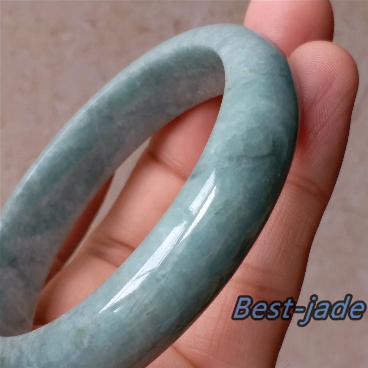 55.6mm Light green Grade A jade Natural Jade Bangle Bracelet  Lady Hand carved Chain Jadeite  淡紫翡翠手镯