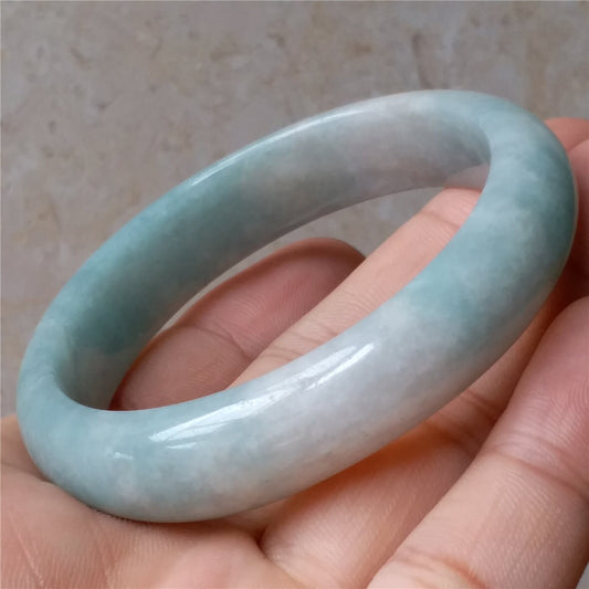 55.6mm Light green Grade A jade Natural Jade Hand carved  Bangle Bracelet  Lady Chain Jadeite Type A stone armreife Джейд браслеты 翡翠手镯