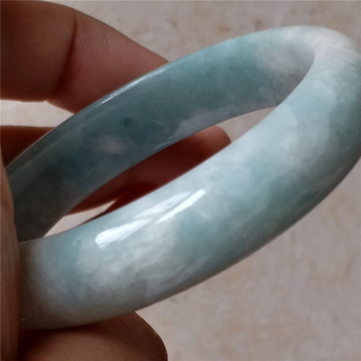 55.6mm Light green Grade A jade Natural Jade Hand carved  Bangle Bracelet  Lady Chain Jadeite Type A stone armreife Джейд браслеты 翡翠手镯