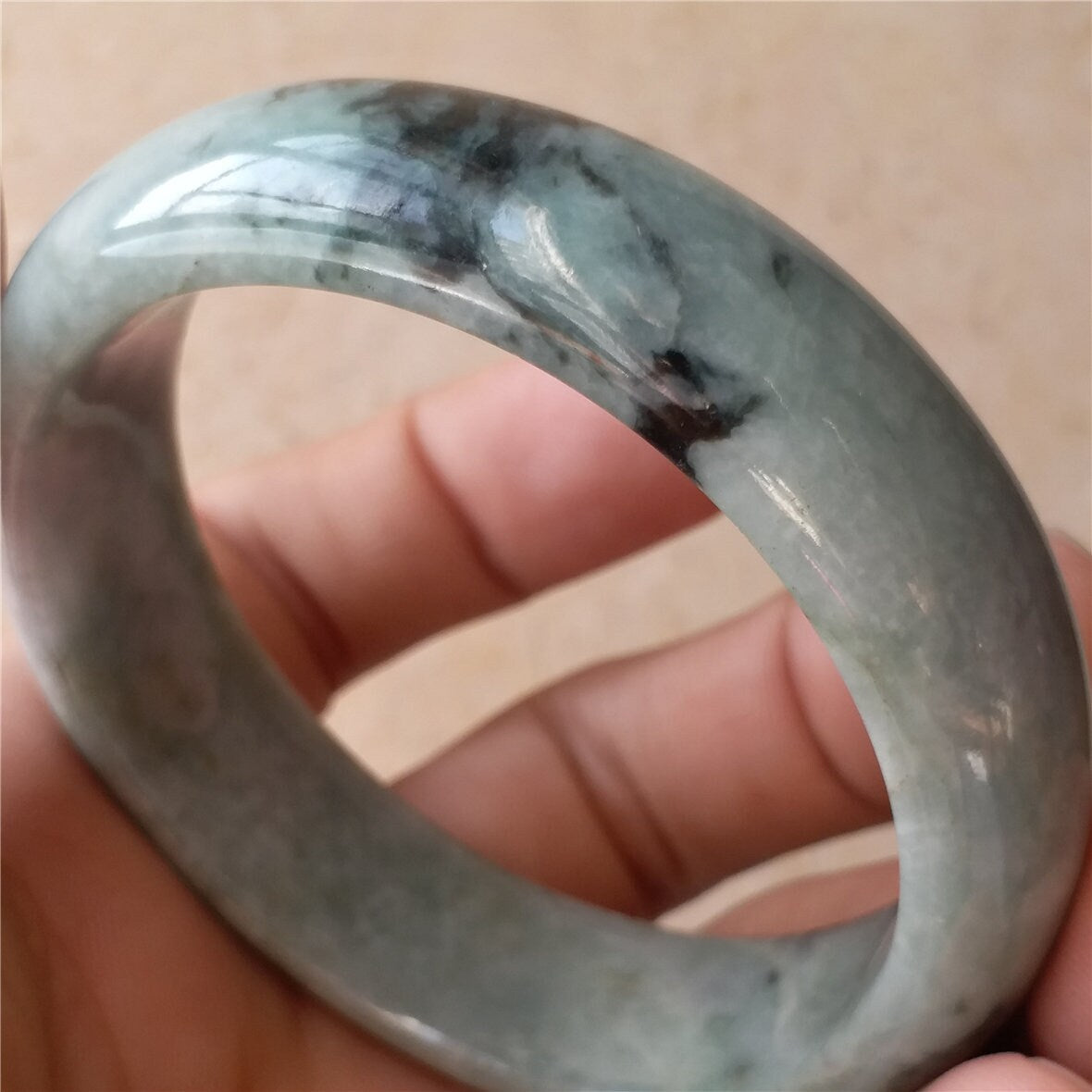 55.7mm Light green Grade A Natural Jade Hand carved Wristband Bangle Bracelet  Girl Chain Jadeite Ice A stone armreife Джейд pulsera 翡翠手镯