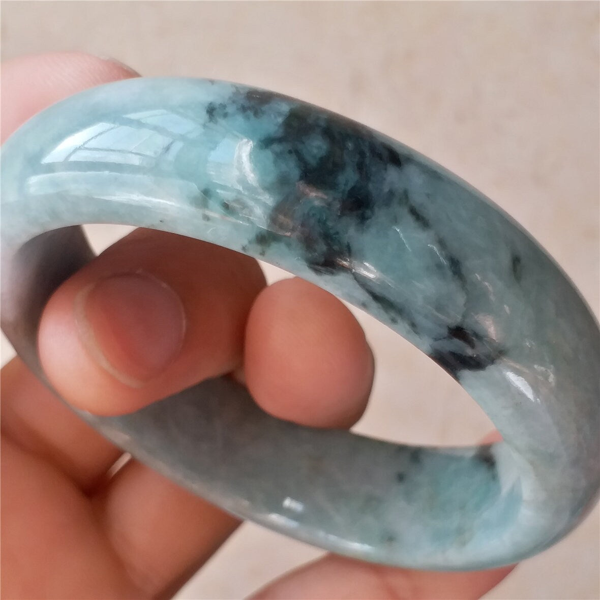 55.7mm Light green Grade A Natural Jade Hand carved Wristband Bangle Bracelet  Girl Chain Jadeite Ice A stone armreife Джейд pulsera 翡翠手镯