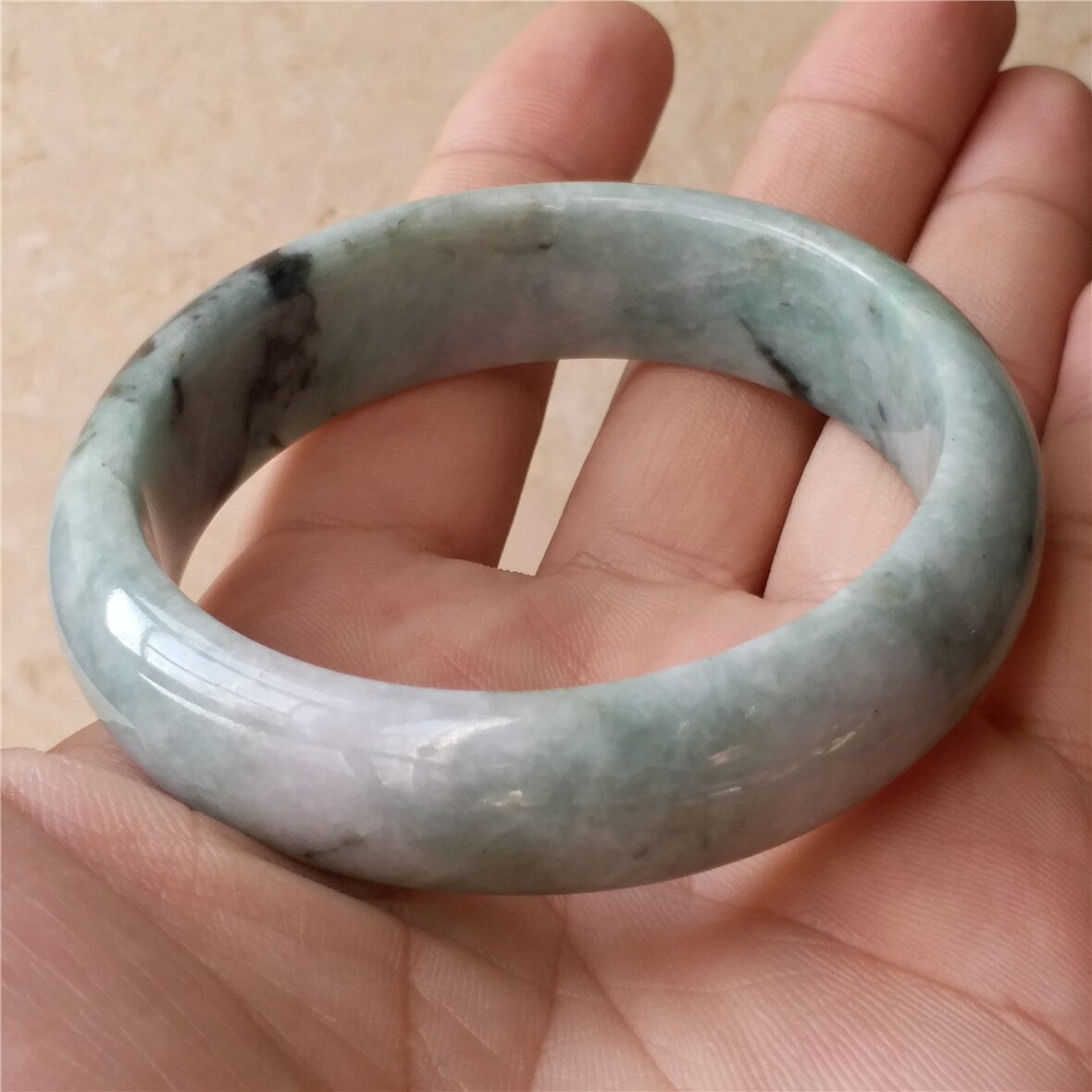 55.7mm Light green Grade A Natural Jade Hand carved Wristband Bangle Bracelet  Girl Chain Jadeite Ice A stone armreife Джейд pulsera 翡翠手镯