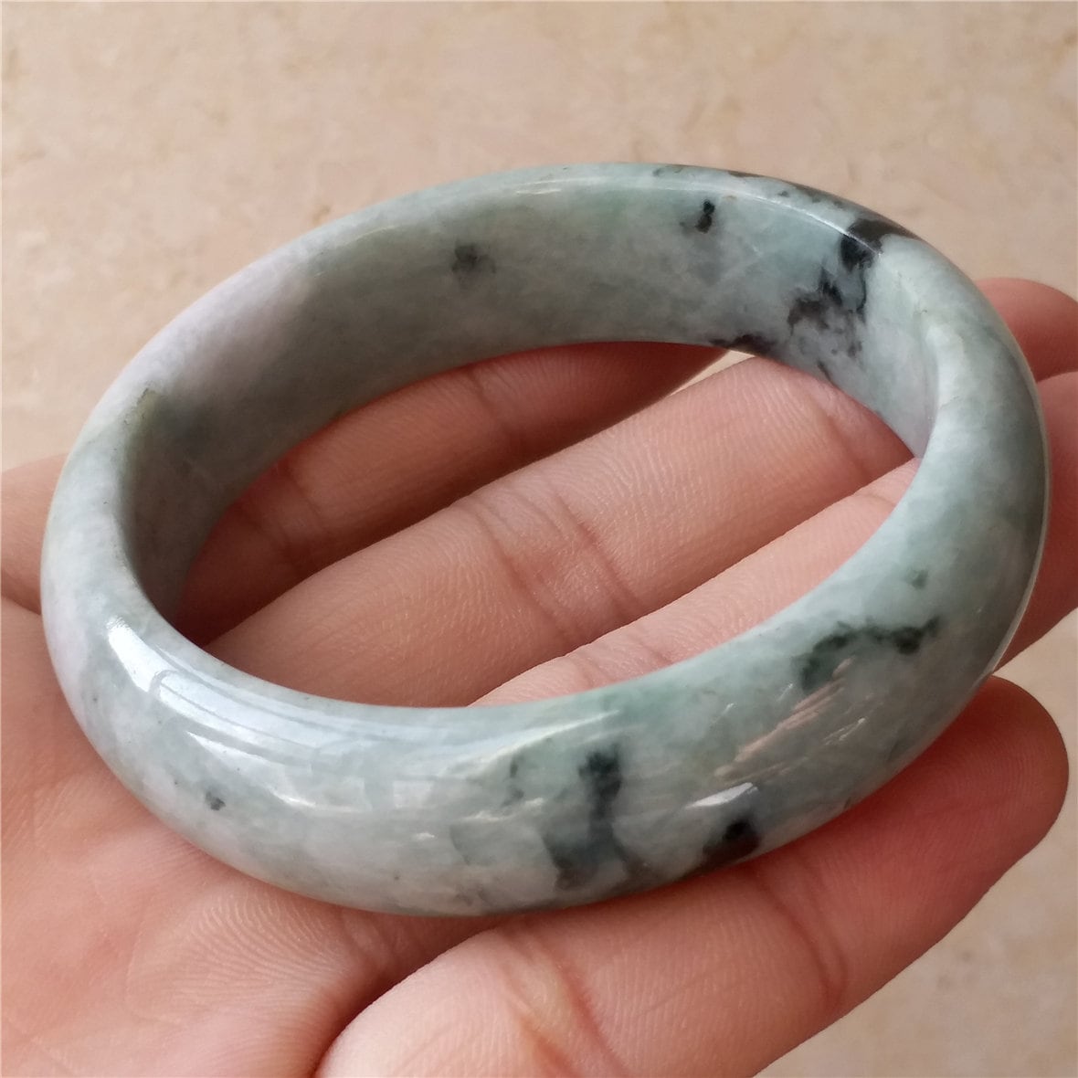 55.7mm Light green Grade A Natural Jade Hand carved Wristband Bangle Bracelet  Girl Chain Jadeite Ice A stone armreife Джейд pulsera 翡翠手镯