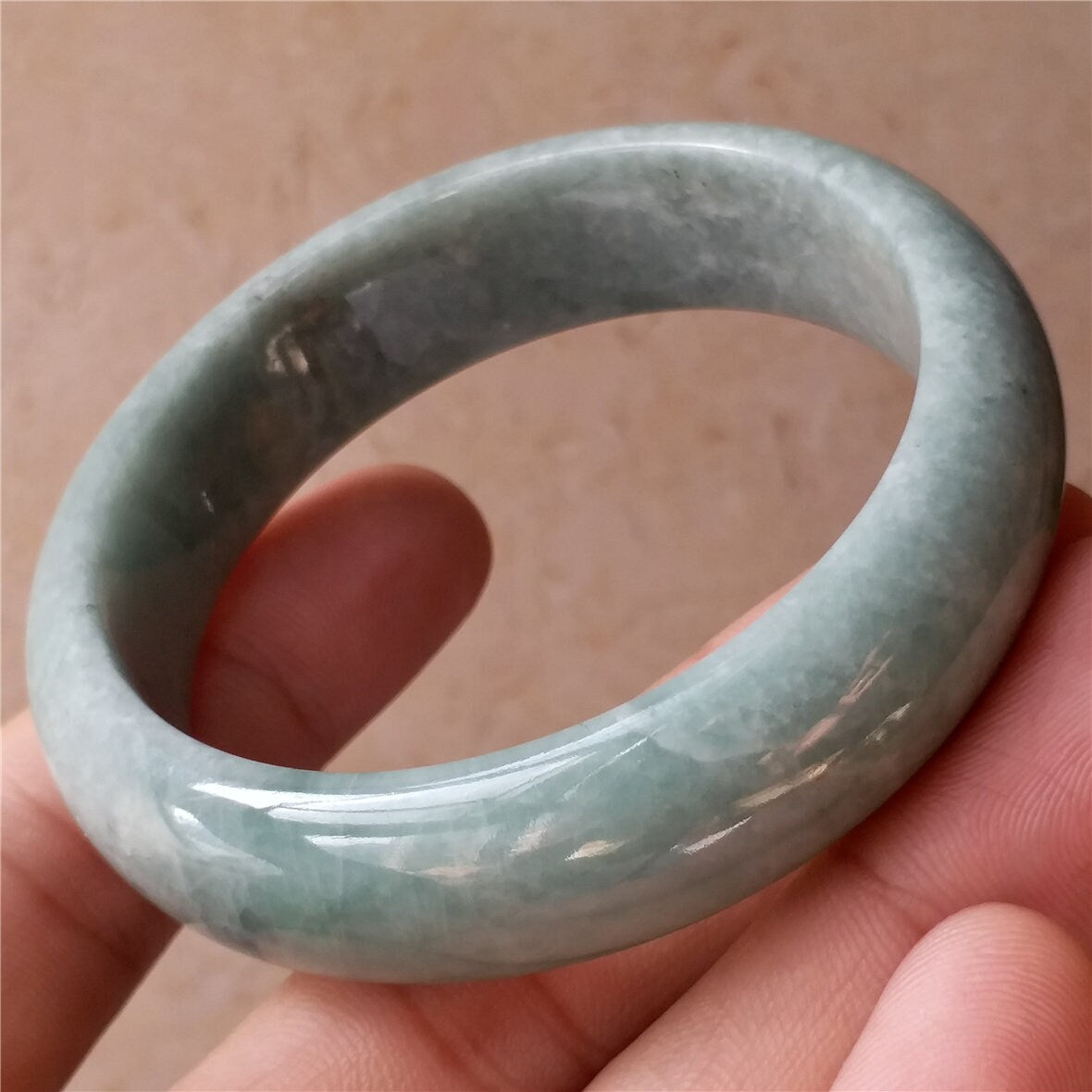 55.5mm Light green Grade A Natural Jade Hand carved Wristband Bangle Bracelet  Lady Chain Jadeite Ice A stone armreife Джейд Браслет 翡翠手镯