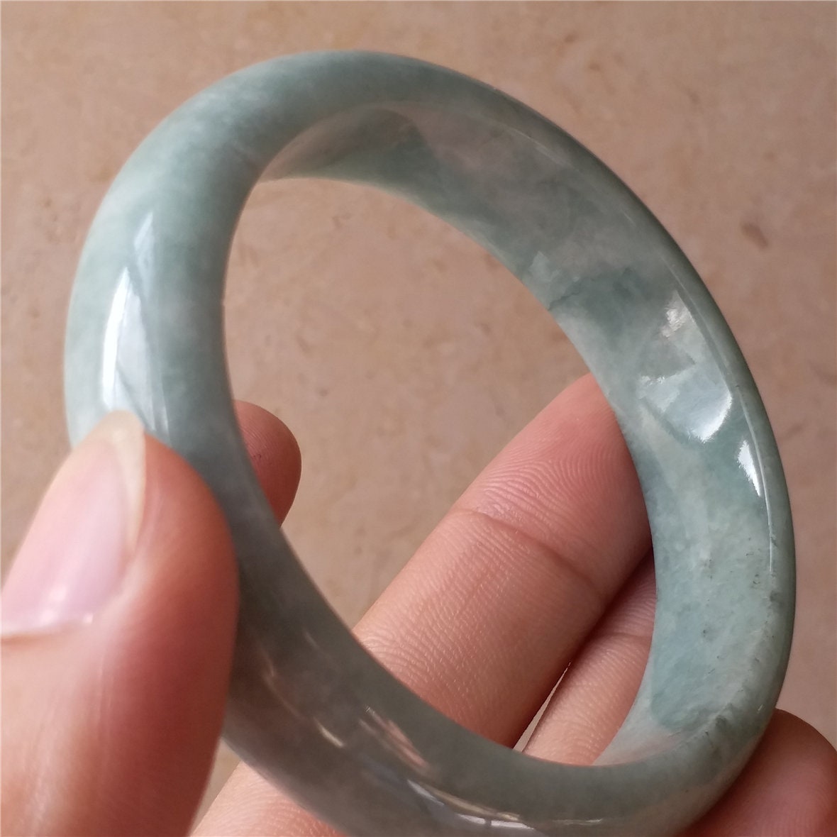 55.4mm Light green Grade A Natural Jade Hand carved Wristband Bangle Bracelet  Lady Chain Jadeite Type A stone armreife Джейд Браслет 翡翠手镯