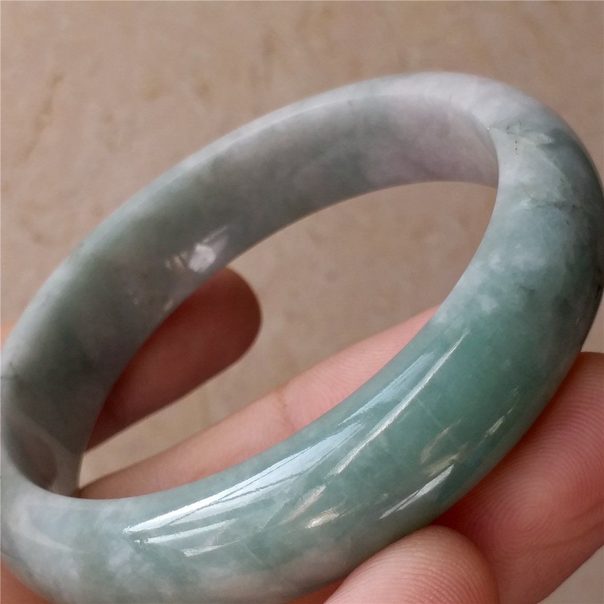 55.5mm Light green Grade A Natural Jade Hand carved Wristband Bangle Bracelet  Lady Chain Jadeite Type A stone armreife Джейд Браслет 翡翠手镯