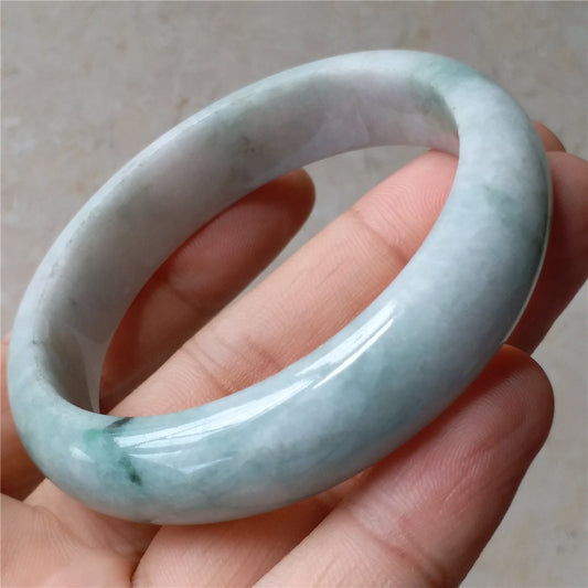 55.6mm Light green Grade A jade Natural Jade Hand carved  Bangle Bracelet  Lady Chain Jadeite Type A stone armreife Джейд браслеты 翡翠手镯