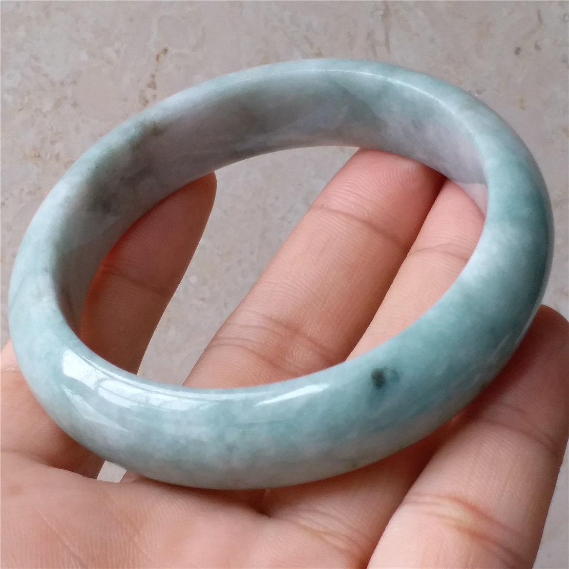 58,7 mm hellgrüne Jade der Güteklasse A, natürliche Jade, handgeschnitzter Armreif, Damenkette, Jadeit, Typ A-Stein, armreife Armbänder