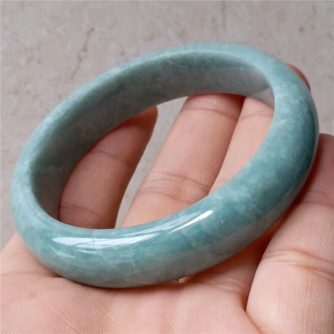 55.3mm Light green Grade A jade Natural Jade Hand carved  Bangle Bracelet  Lady Chain Jadeite Type A stone armreife Джейд браслеты 翡翠手镯