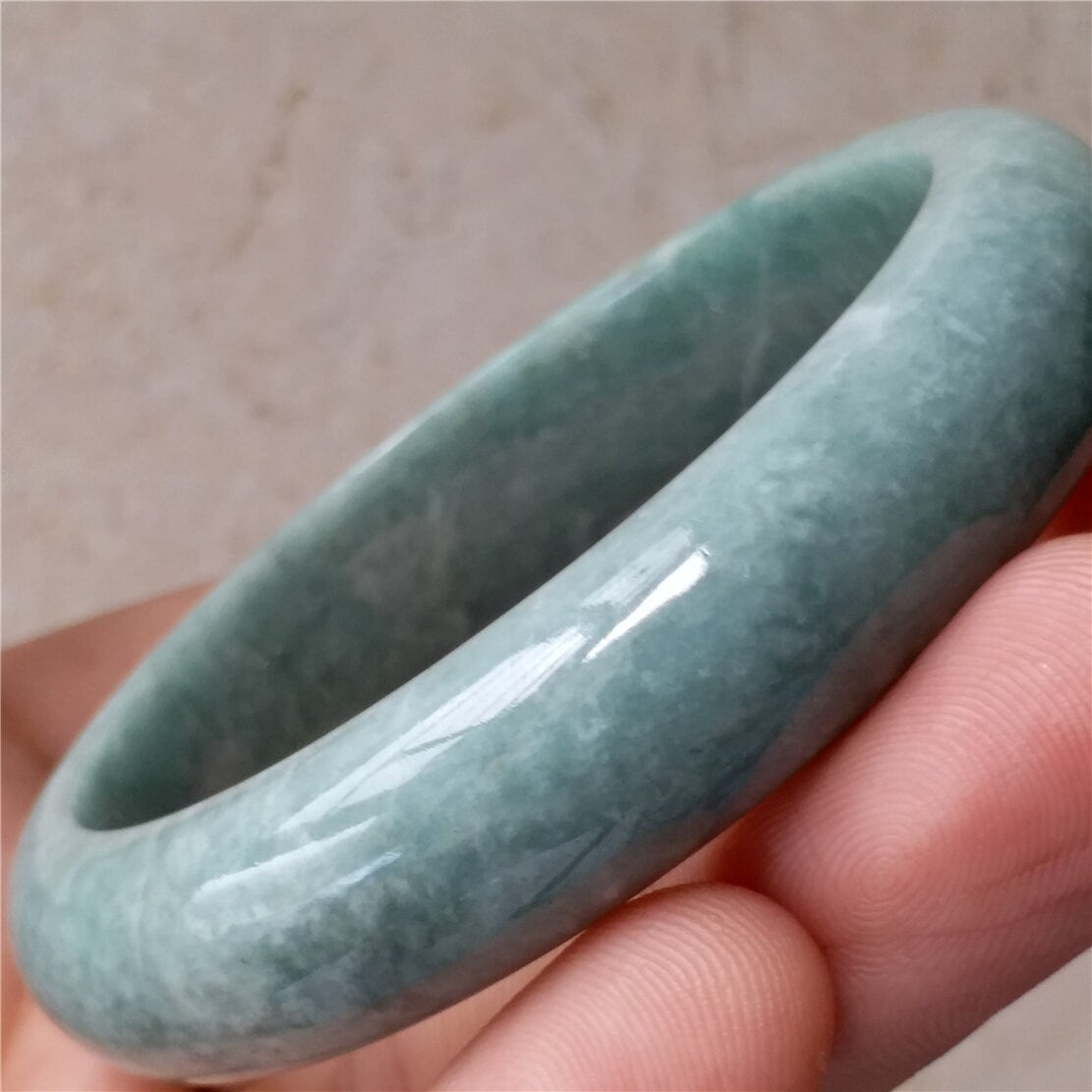 55.3mm Light green Grade A jade Natural Jade Hand carved  Bangle Bracelet  Lady Chain Jadeite Type A stone armreife Джейд браслеты 翡翠手镯