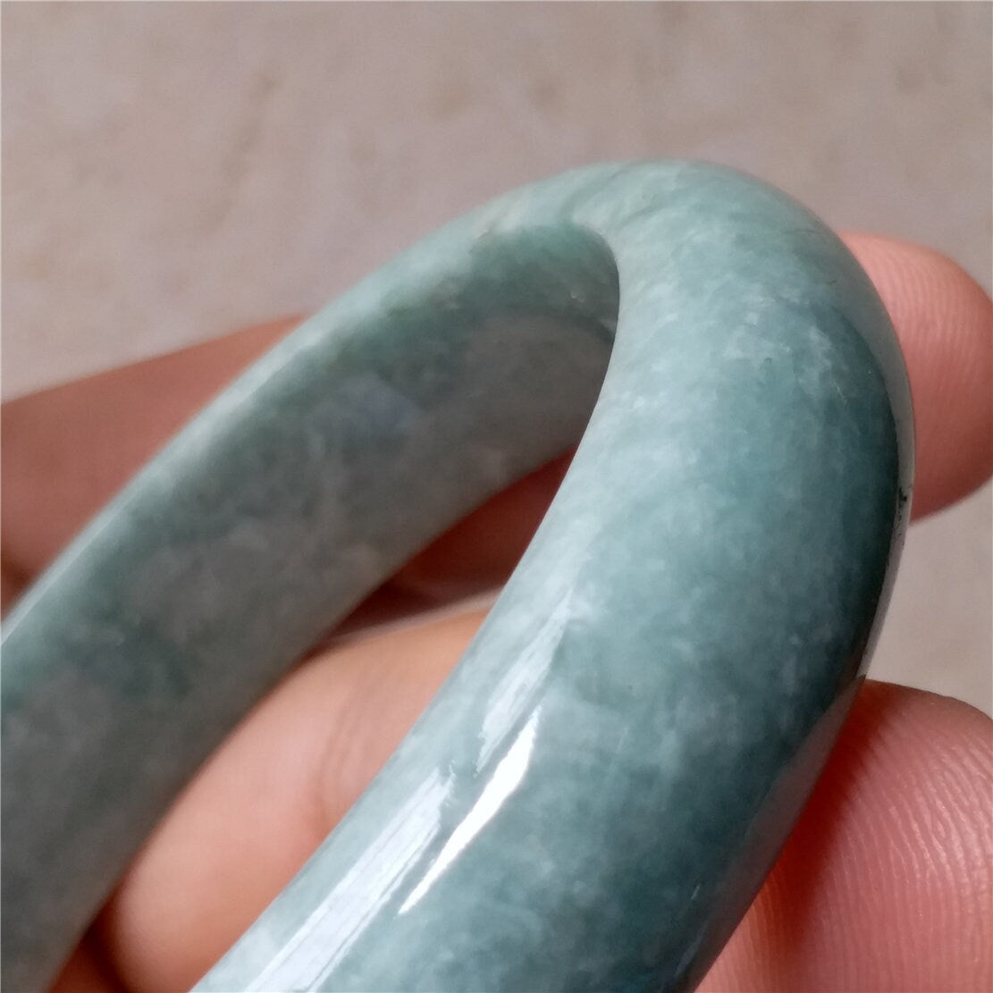 55.3mm Light green Grade A jade Natural Jade Hand carved  Bangle Bracelet  Lady Chain Jadeite Type A stone armreife Джейд браслеты 翡翠手镯