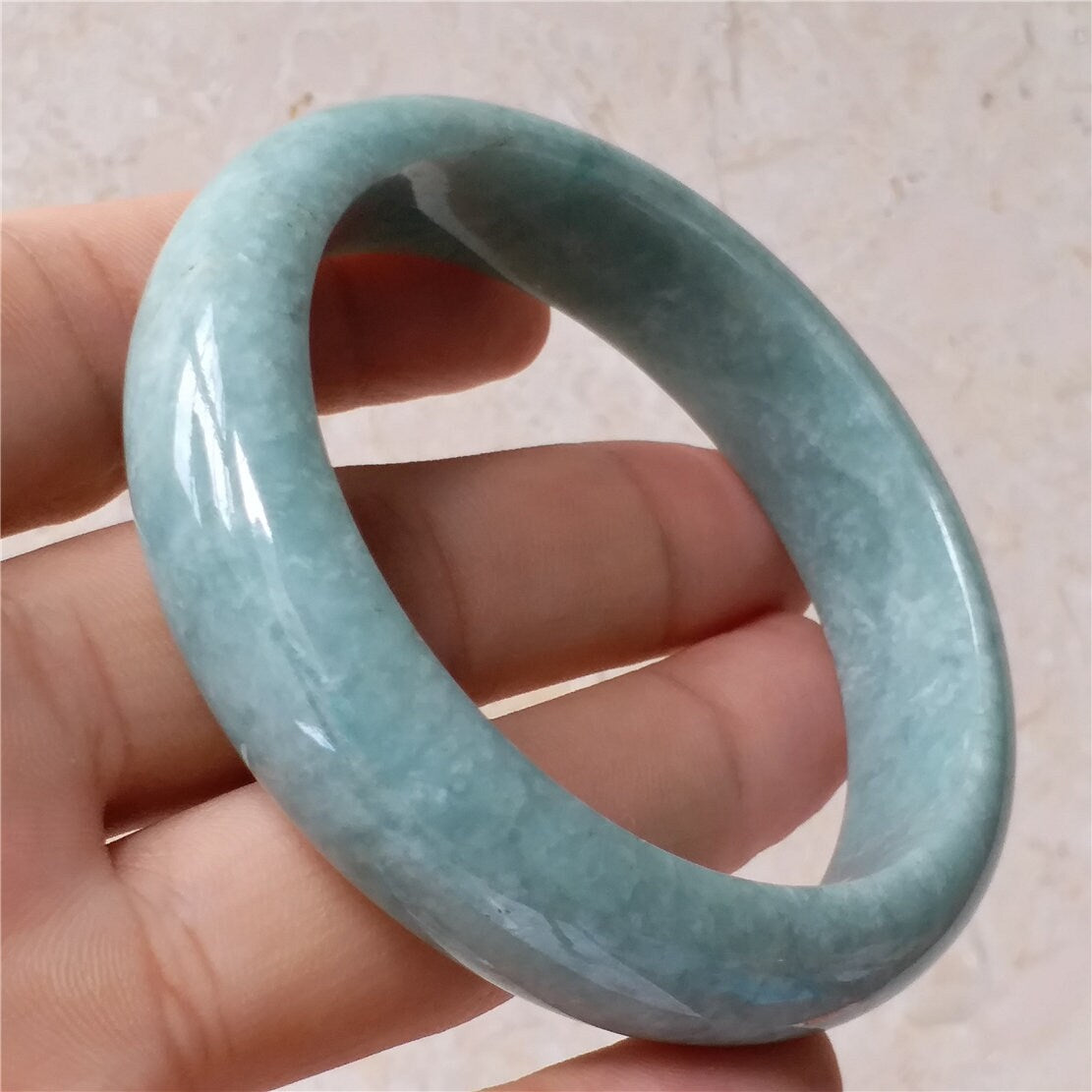 55.3mm Light green Grade A jade Natural Jade Hand carved  Bangle Bracelet  Lady Chain Jadeite Type A stone armreife Джейд браслеты 翡翠手镯