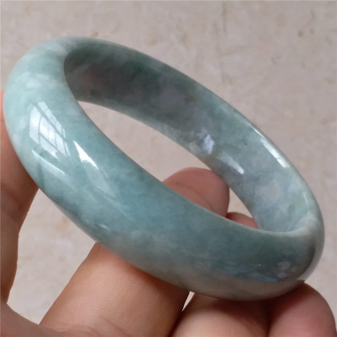 55.5mm Light green Grade A jade Natural Jade Hand carved  Bangle Bracelet  Lady Chain Jadeite Type A stone armreife Джейд браслеты 翡翠手镯