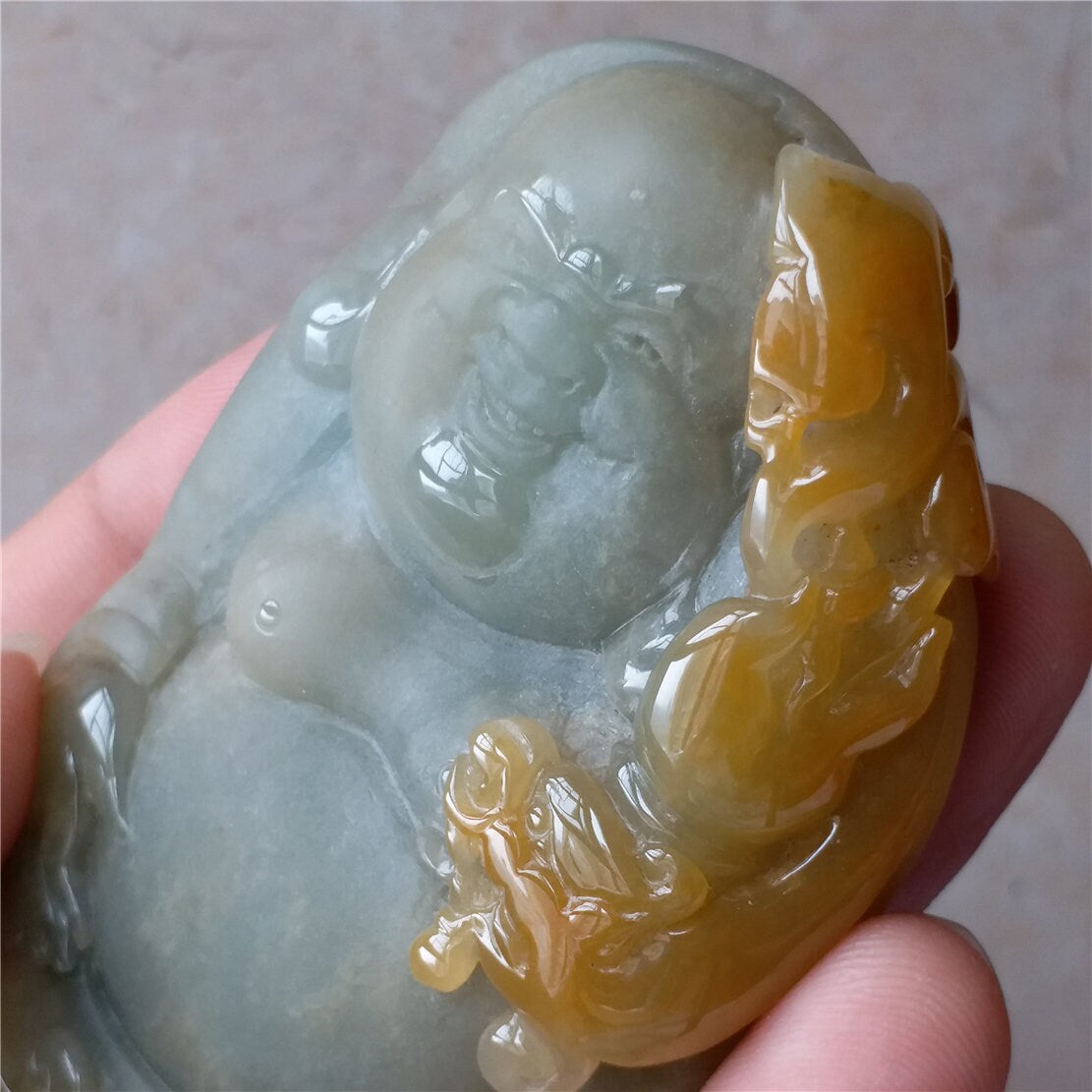 BIG Grade A jade Buddha Yellow Grade A jade  Hand pieces Massage Natural Green Burma Jadeite BEADS Dull polishing  Pendant Hand held beads