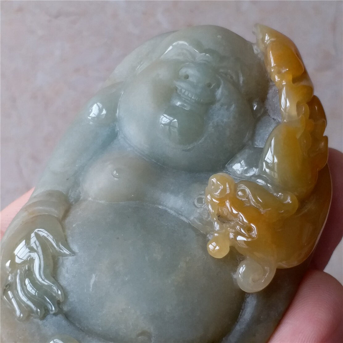 BIG Grade A jade Buddha Yellow Grade A jade  Hand pieces Massage Natural Green Burma Jadeite BEADS Dull polishing  Pendant Hand held beads