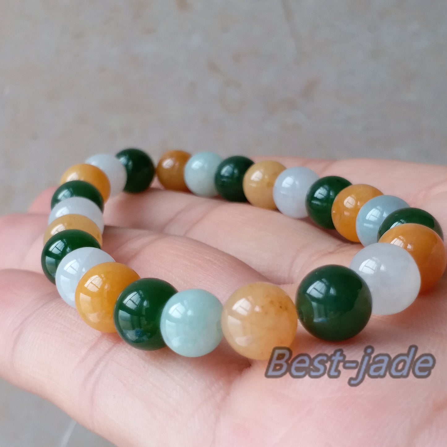 Beautiful 8mm Nephrite Jadeite and Yellow jade  Grade A  Green Canadian Jade Beads Bangle Bracelet Pounamu NZ Jade  Ball lady kid chain