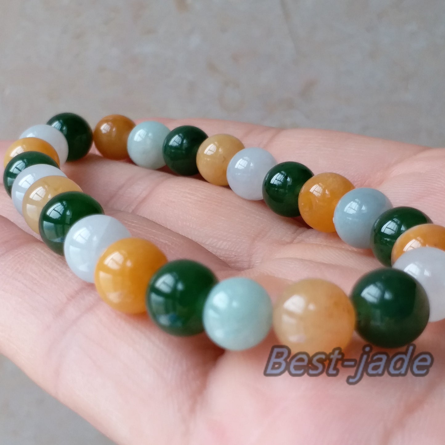 Beautiful 8mm Nephrite Jadeite and Yellow jade  Grade A  Green Canadian Jade Beads Bangle Bracelet Pounamu NZ Jade  Ball lady kid chain