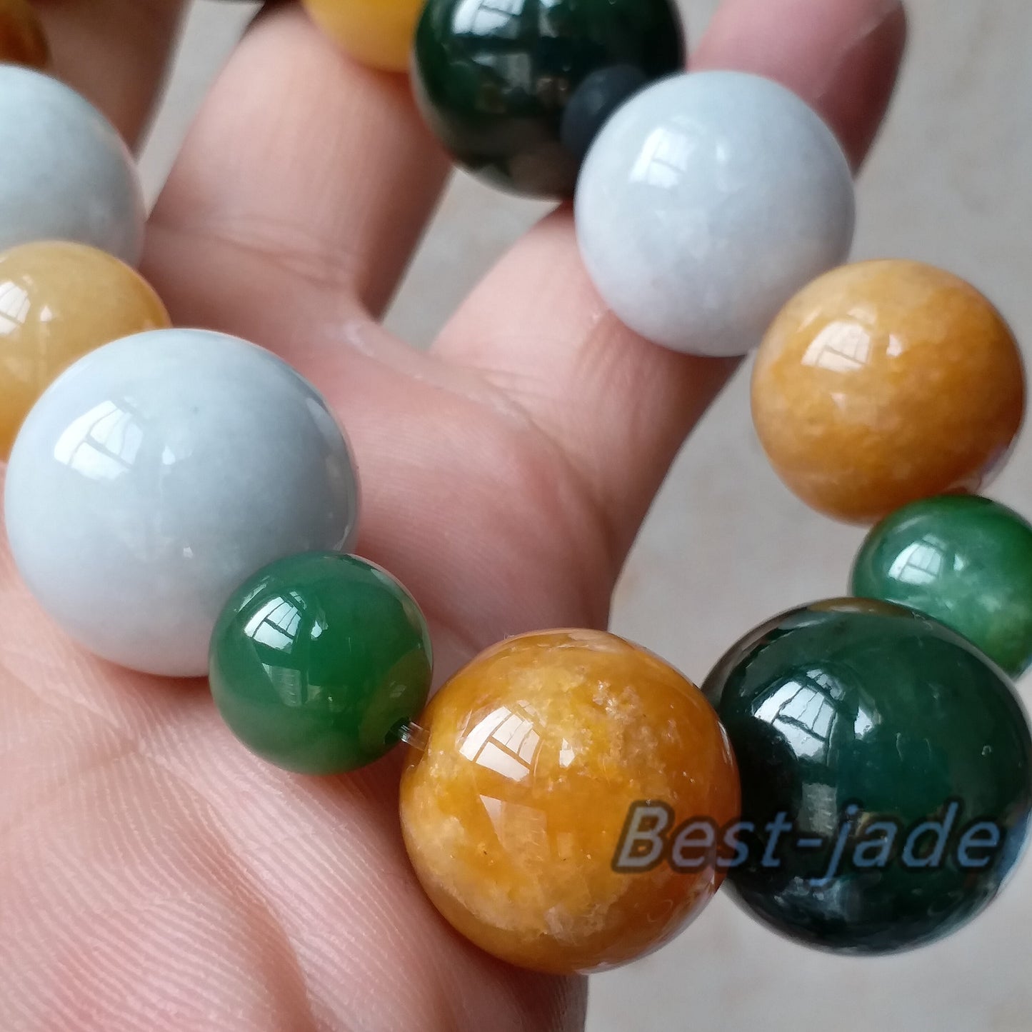 Nephrit-Jadeit und gelbe Jade, 18 mm, Güteklasse A, grüner kanadischer Jade-Perlen-Armreif, Pounamu NZ Jade-Jaspis-Kugel, Damen-Herren-Strang